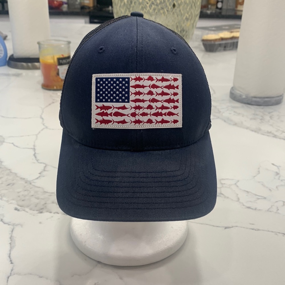 Columbia Performance Fishing Gear Blue with U. S. Flag‎ SnapBack Cap. Size OS